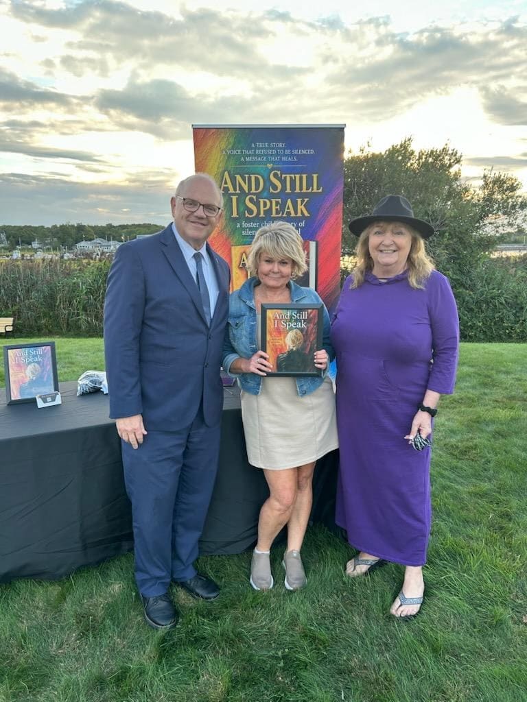 Kim Krawczyk and Susie Lordi with Plymouth County District Attorney Timothy Cruz at the International Overdose Awareness Day event in Marshfield
